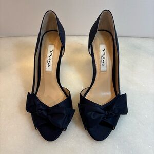 Nina New York Navy Bow Peep -Toe Heel Women's |Size 7